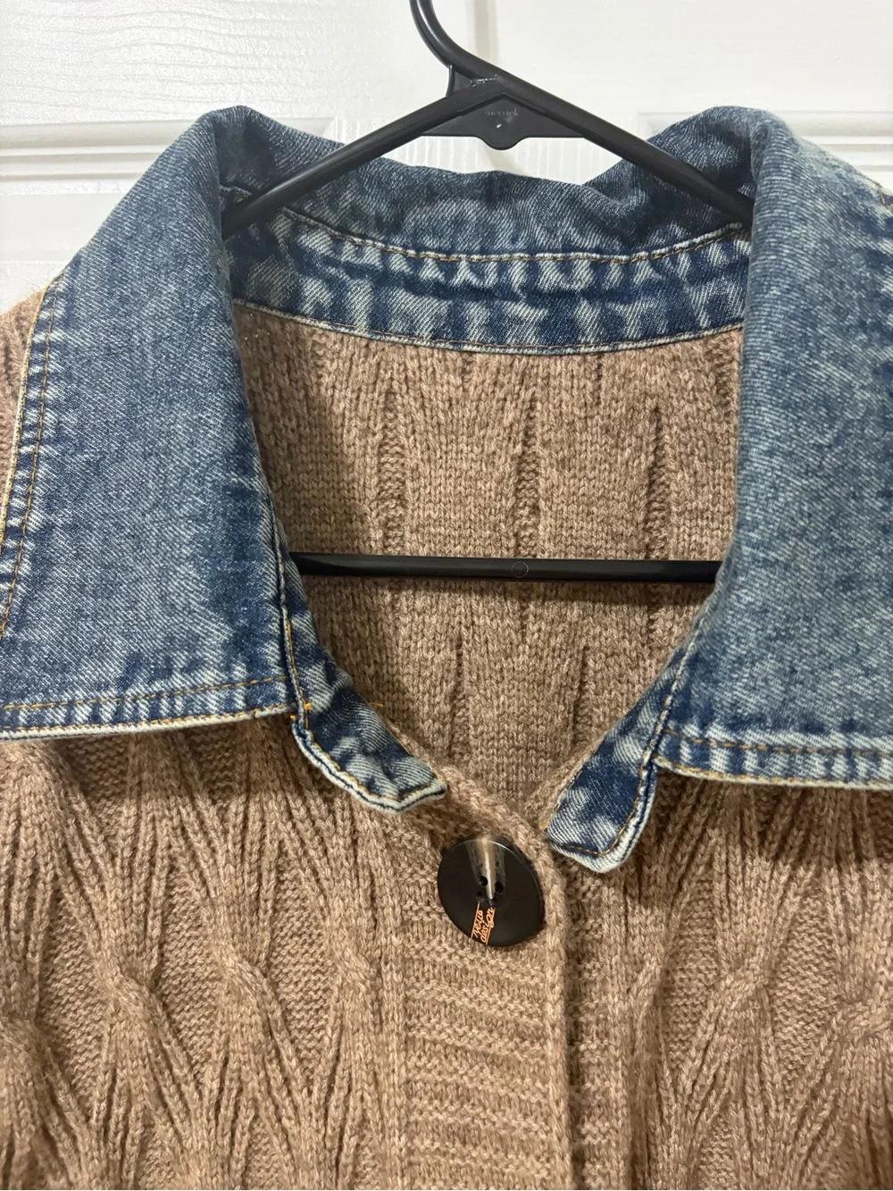 COMMENSE Diamond Stitch Knitting Longline Cardigan Denim Tan Oversized fit S - Picture 8 of 15